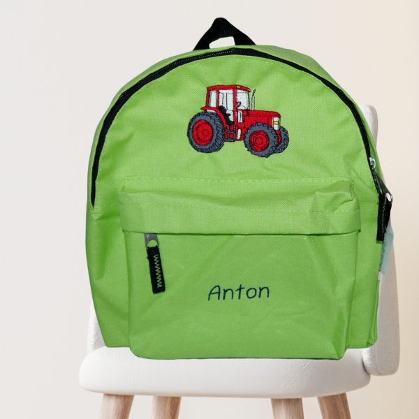 Preview: Kindergartenrucksack mit Traktor und Name Anton bestickt -sofort lieferbar-